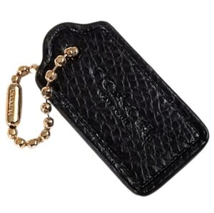 😍 Coach 1.25" Mini Gold & Black Pebbled Leather Hangtag Bag Fob Charm Keychain